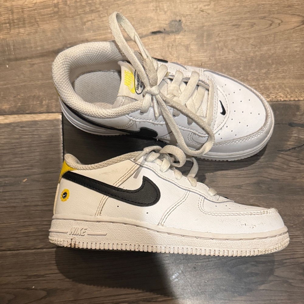 Nike Force 1 White Sneakers with yellow sunflowers size toddler 10